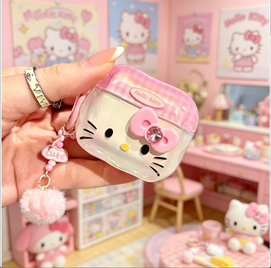 Portable Wifi Hotspot - Cartoon Pink HelloKitty Cat Bow Earphones