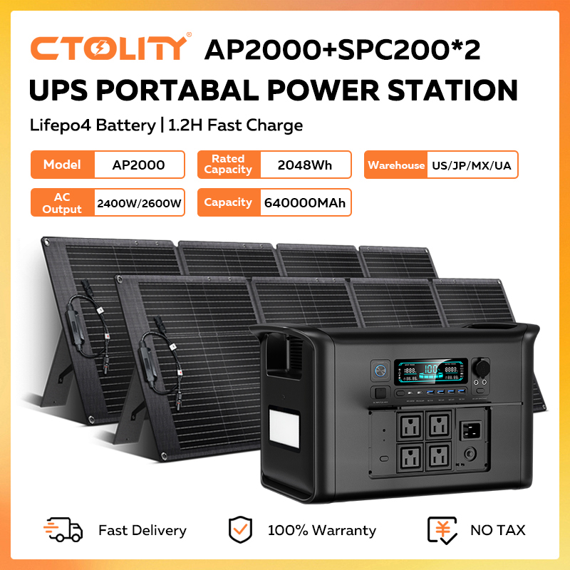 Solar Powered Charger - CTOLITY AP2000 Portable Power Station with