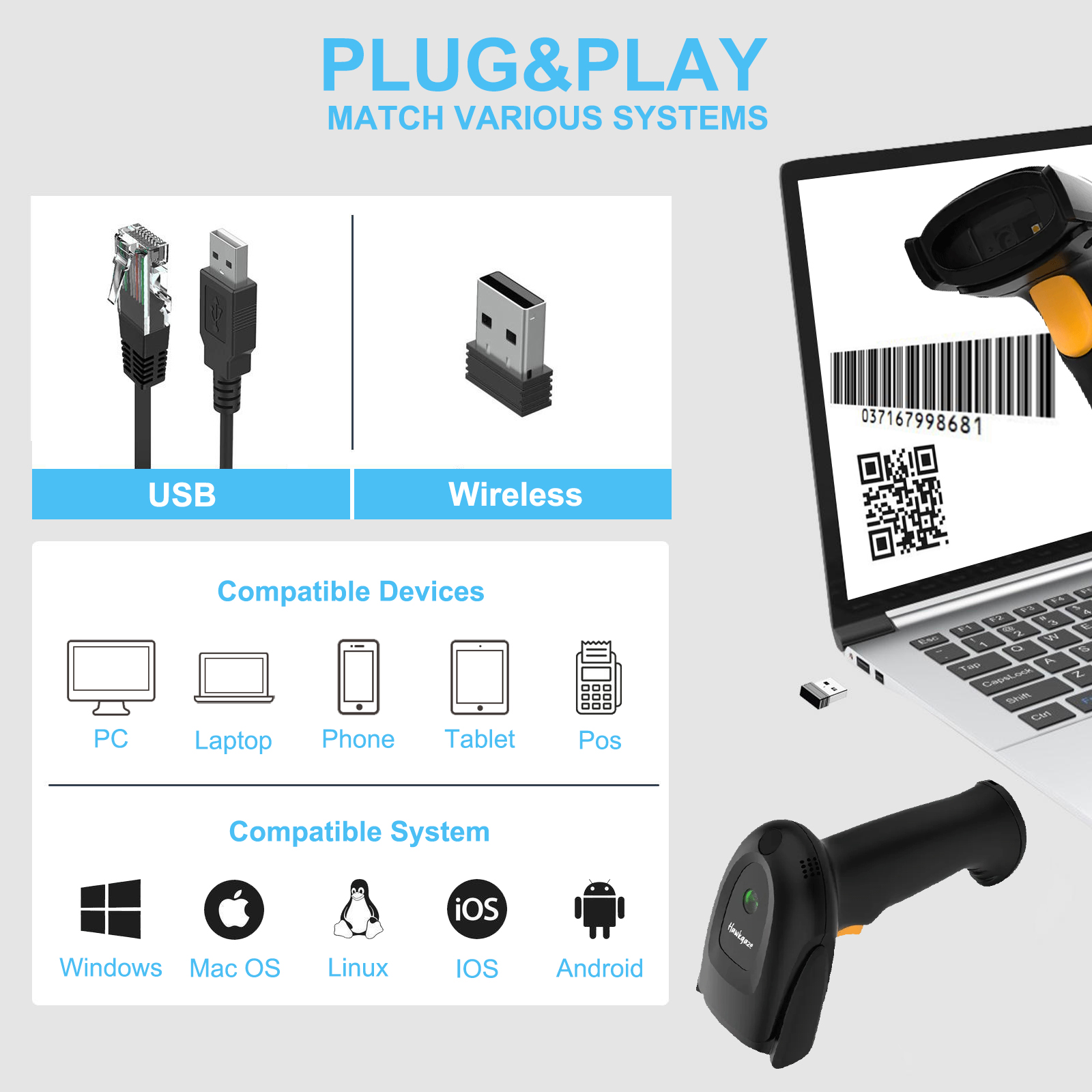 2D 1D Handheld Wireless Barcod – Barcode Scanner Wireless recenzja i cena