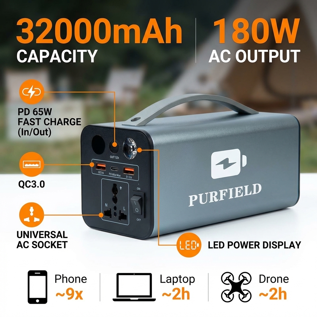 180W Outdoor Power Station 320 – Solar Powered Charger recenzja i cena
